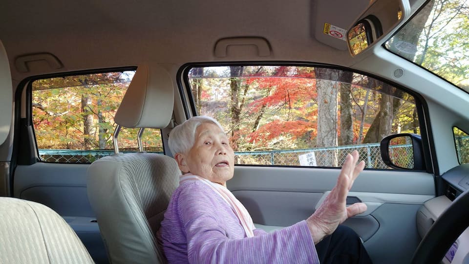 車の窓から懐古園の紅葉を楽しみました。