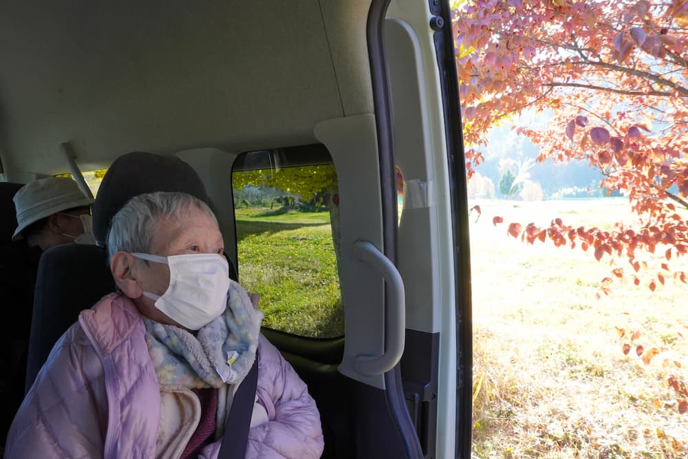 開けたドアから、外を眺めます